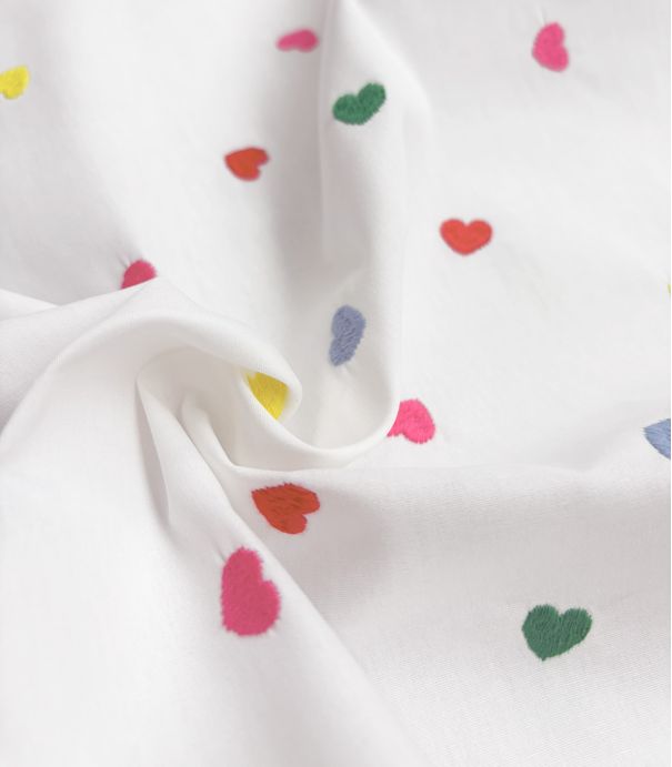 Tissu coton brodé - Cœurs
