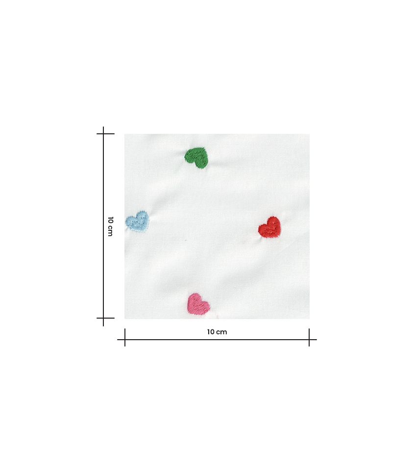 Tissu coton brodé - Coeurs Tissu coton brodé - Coeurs