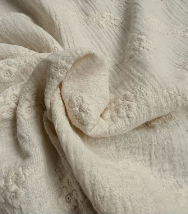 Double gaze brodée - Fleurs Romantiques