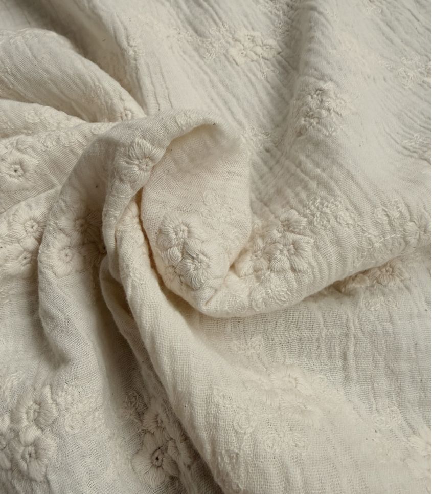 Double gaze brodée- Fleurs Romantiques