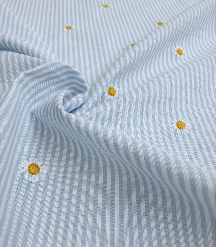 Tissu seersucker ciel - Marguerite Tissu seersucker ciel - Marguerite