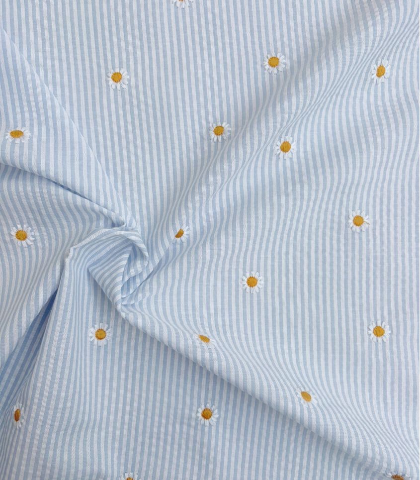 Tissu seersucker ciel - Marguerite Tissu seersucker ciel - Marguerite