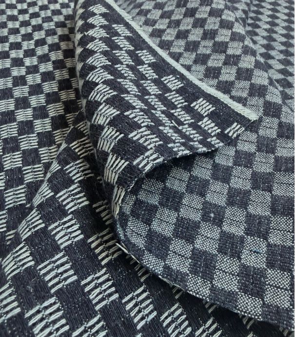 Tissu Denim jacquard carrés - Brut