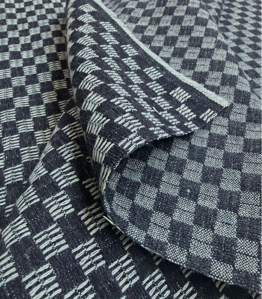 Tissu Denim jacquard carrés - Brut
