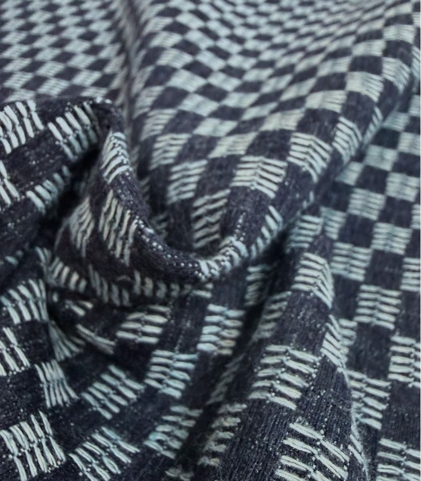 Tissu Denim jacquard carrés - Brut Tissu Denim jacquard carrés - Brut