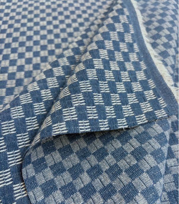 Tissu Denim jacquard carrés - Bleu moyen