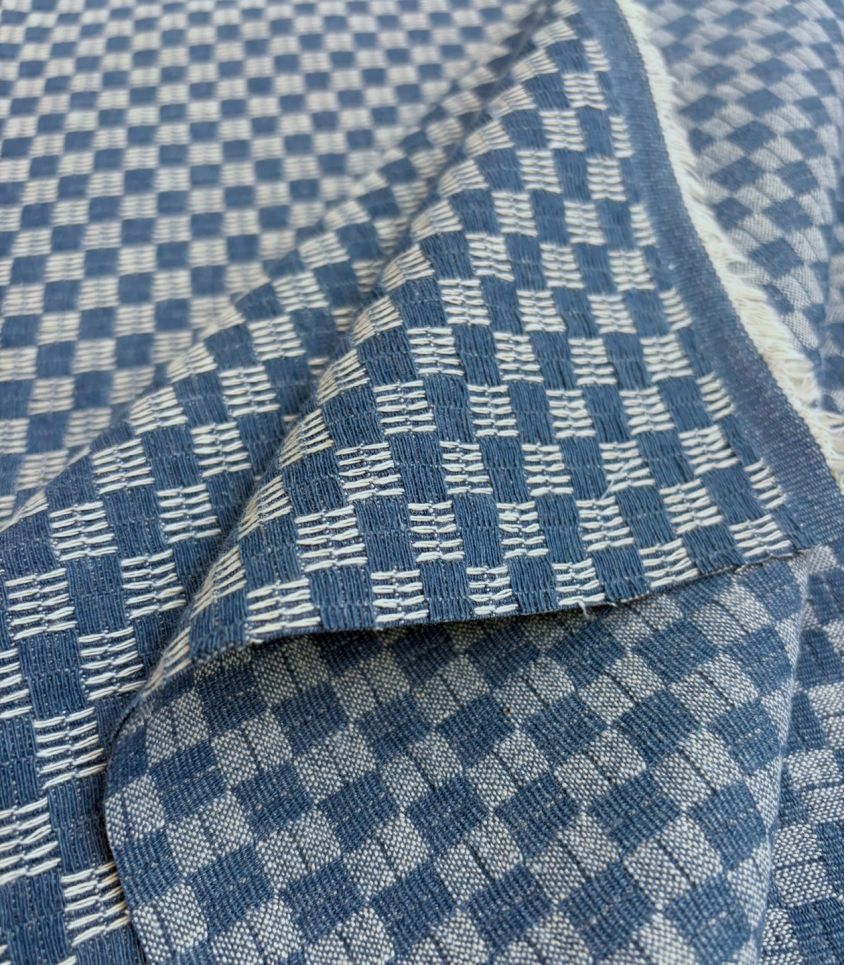 Tissu Denim jacquard carrés - Bleu moyen
