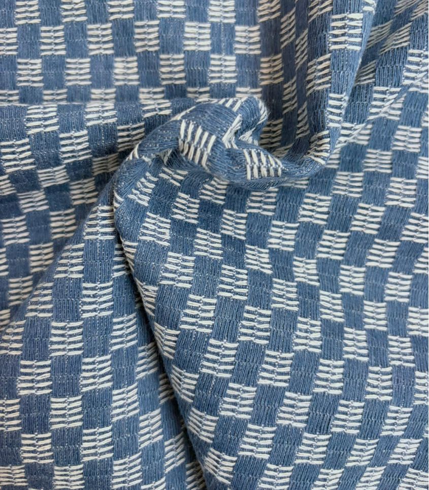 Tissu Denim jacquard carrés - Bleu moyen Tissu Denim jacquard carrés - Bleu moyen