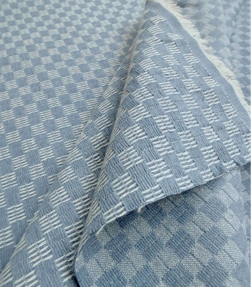 Tissu Denim jacquard carrés - Bleu clair