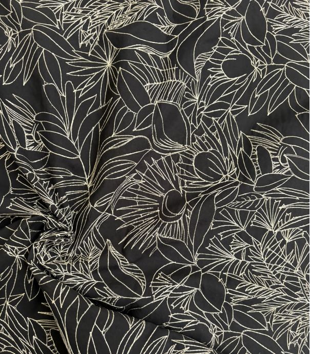 Tissu coton noir - Brodé jungle