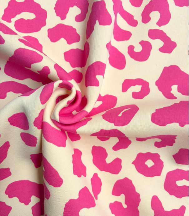 Tissu Sweat Big Léo - Rose