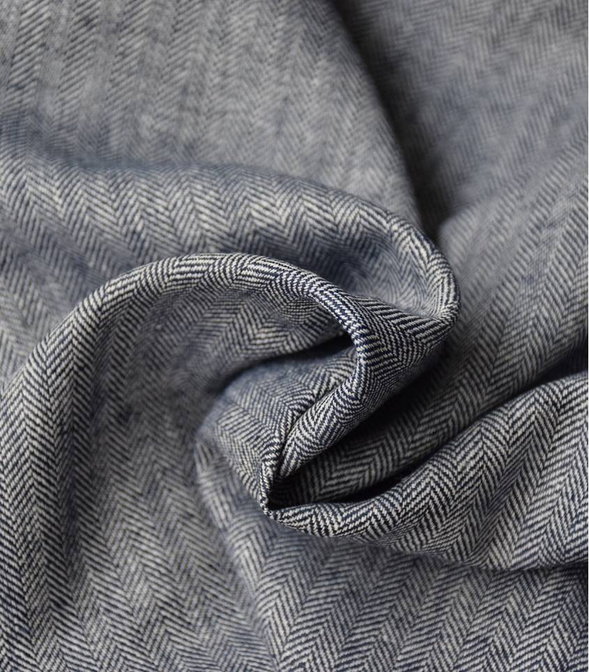 Tissu Lin coton - Chevrons Marine