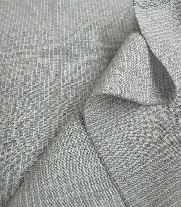 Tissu Lin coton - Chambray rayé Gris