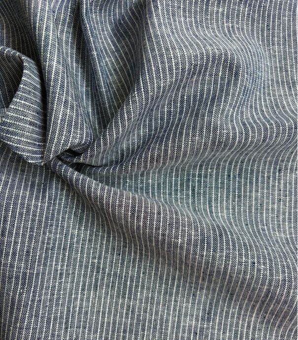 Tissu Lin coton - Chambray rayé Marine