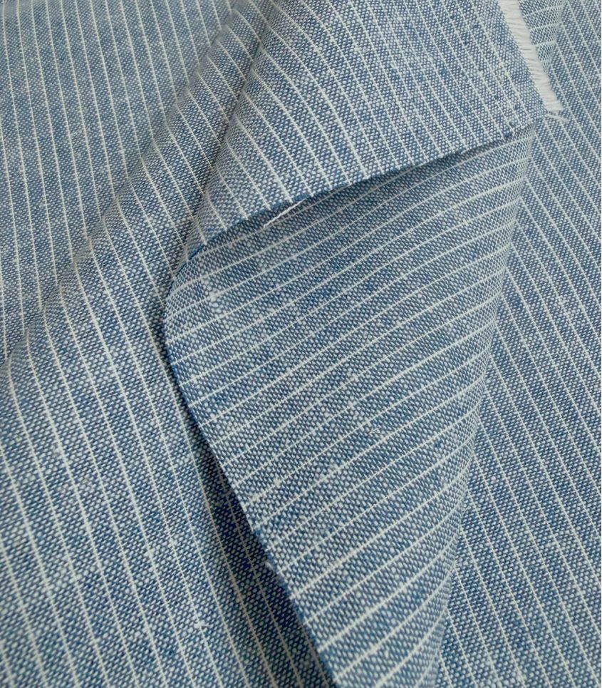 Lin coton - Chambray rayé Bleu clair Lin coton - Chambray rayé Bleu clair