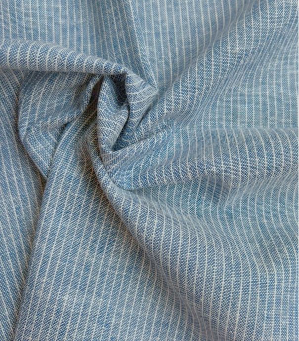 Tissu Lin coton - Chambray rayé Bleu clair