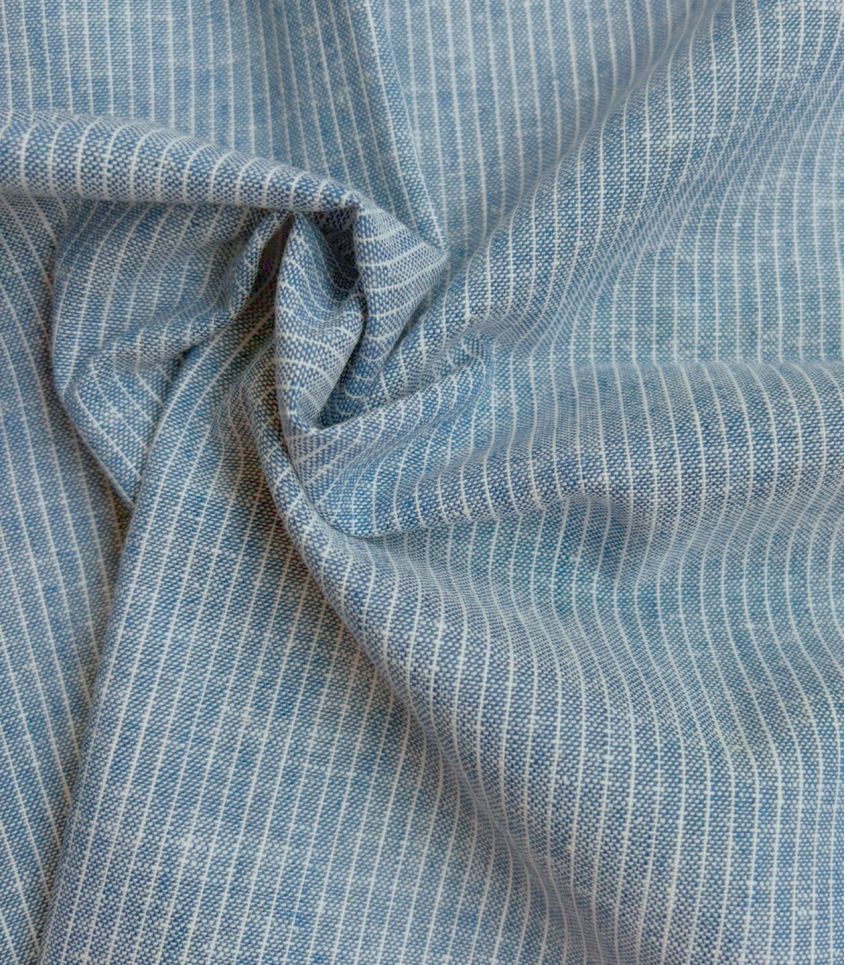 Lin coton - Chambray rayé Bleu clair