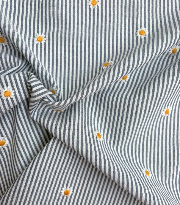 Tissu seersucker marine - Pâquerettes