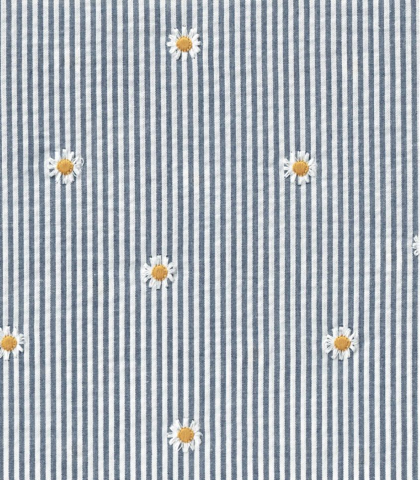 Tissu seersucker marine - Pâquerettes Tissu seersucker marine - Pâquerettes