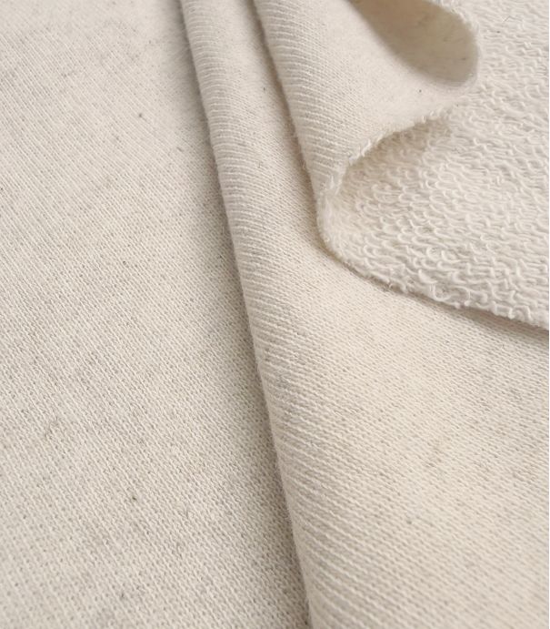 Tissu french terry coton lin - naturel