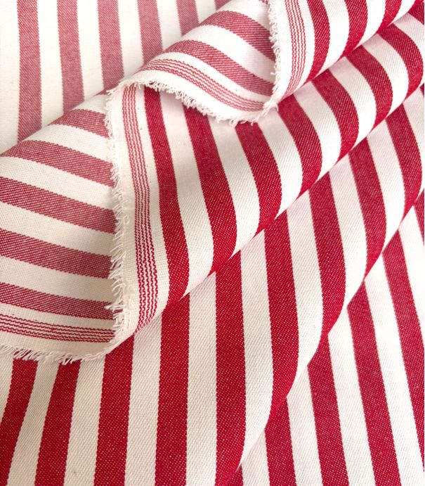 Tissu jean rayé - Rouge