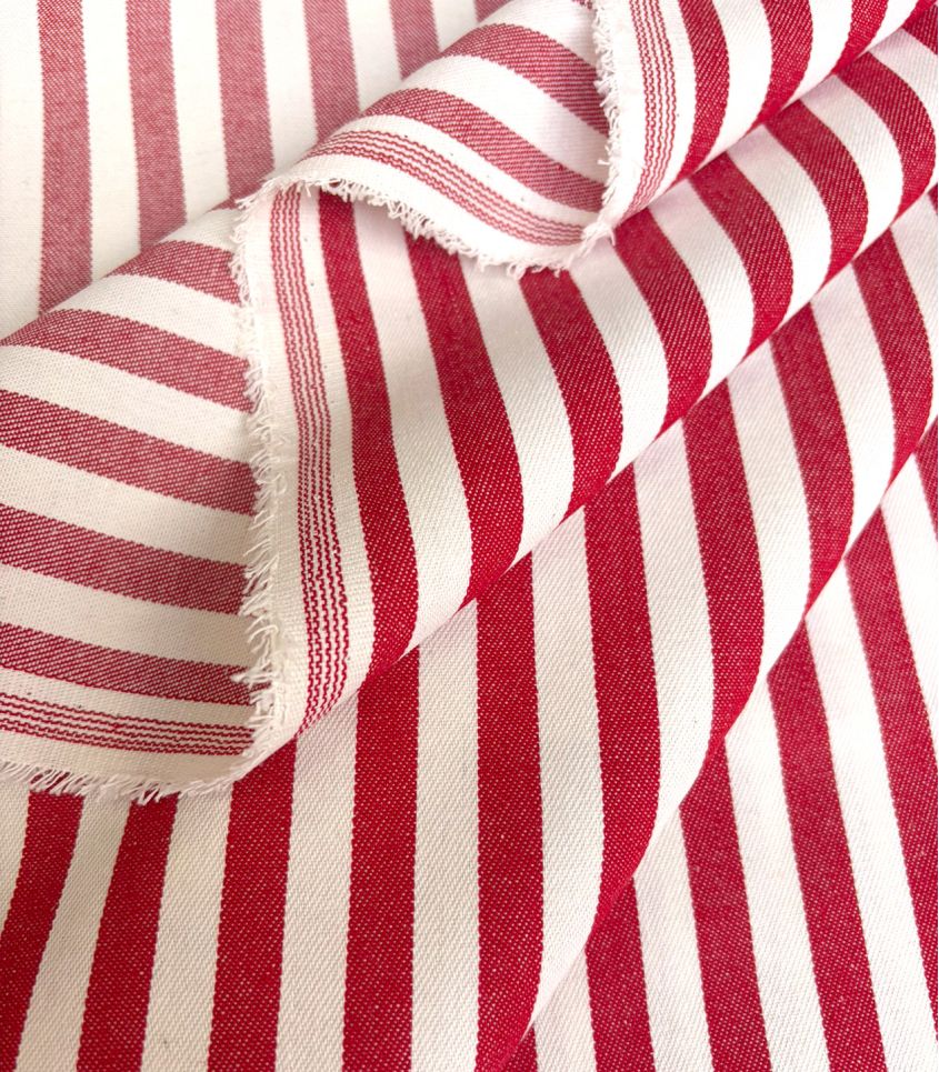 Tissu jean rayé- Rouge