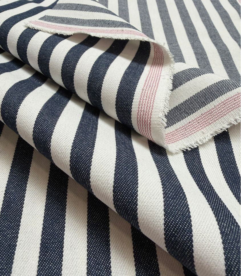 Tissu jean rayé- Indigo