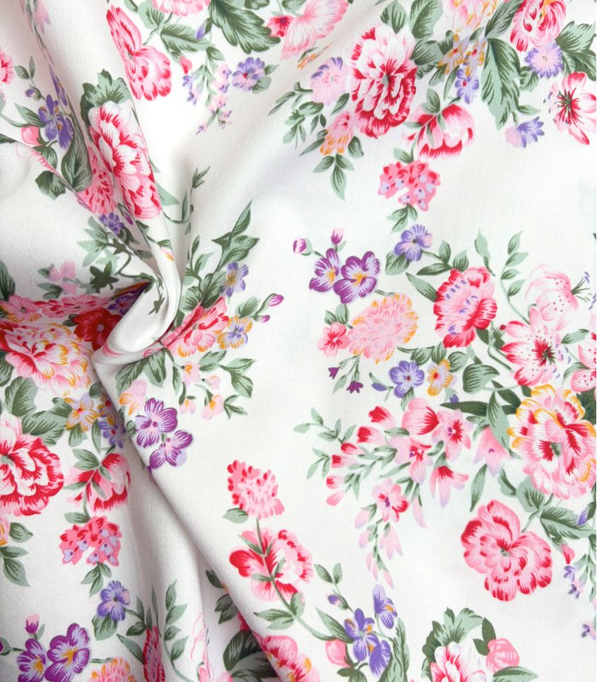 Tissu satin de coton - Romance Florale