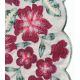Tissu lin viscose festonné - Fleurs brodées cerise