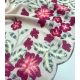 Tissu lin viscose festonné - Fleurs brodées cerise