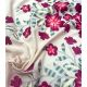 Tissu lin viscose festonné - Fleurs brodées cerise