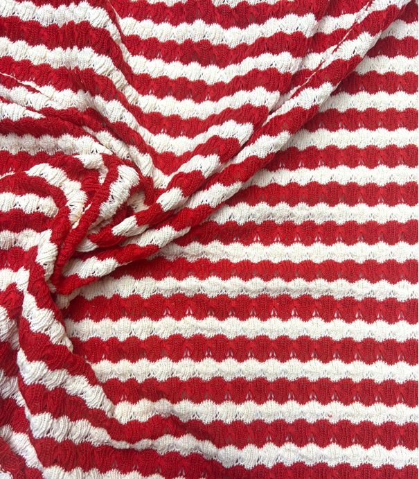 Tissu maille fantaisie rayée - Cerise