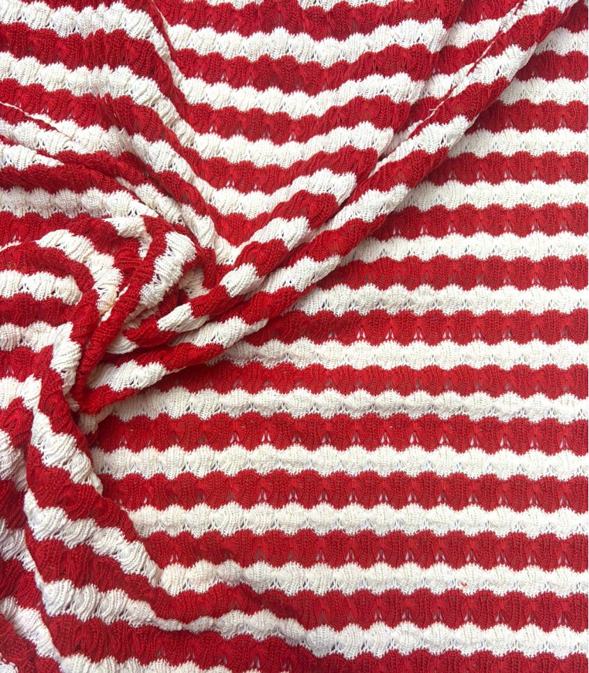 Tissu maille fantaisie rayée - Cerise
