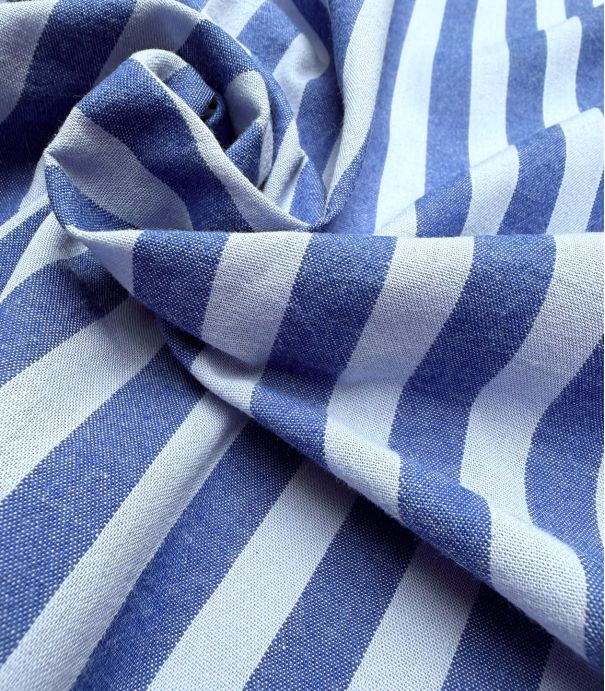 Tissu coton lavé - Rayures Azur
