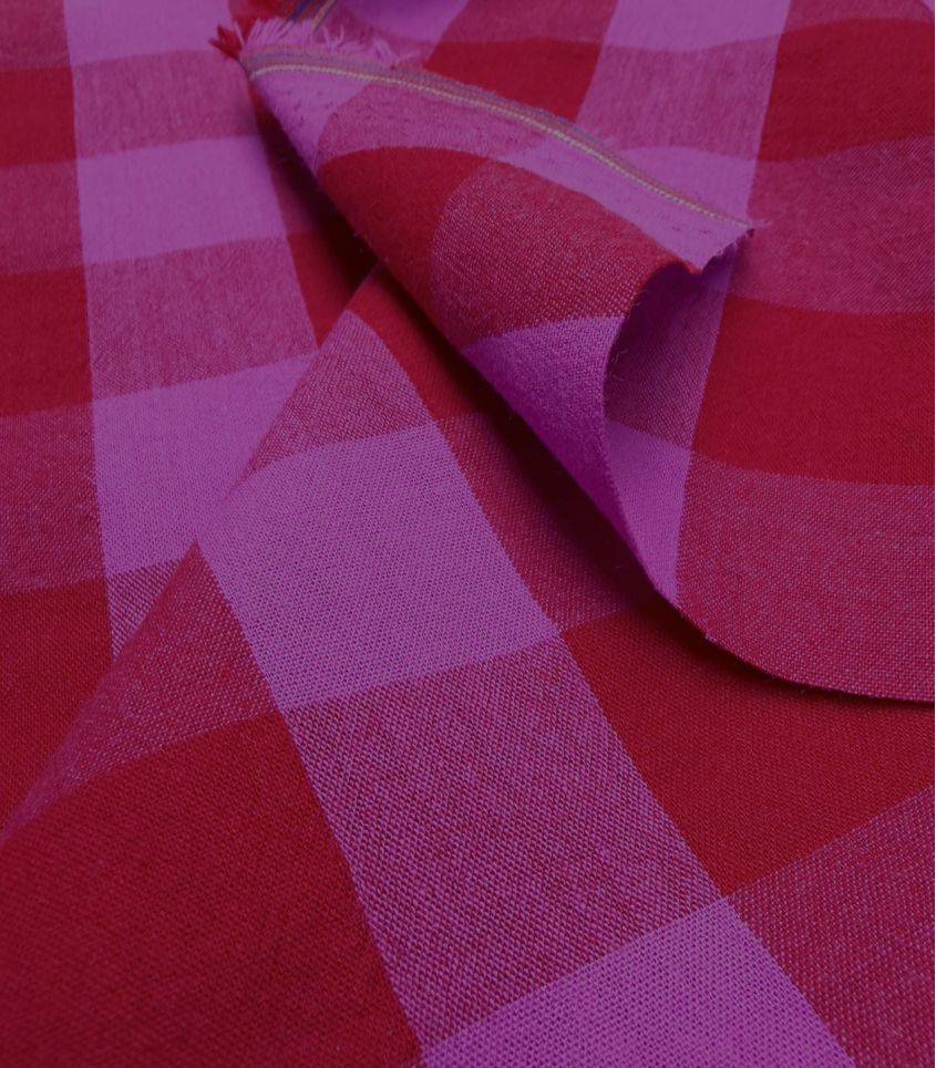 Tissu coton lavé - Carreaux grenade