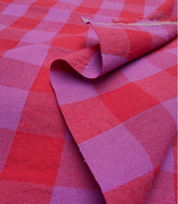 Tissu coton lavé - Carreaux groseille