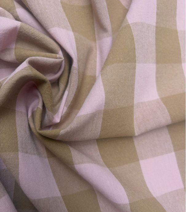 Tissu coton lavé - Carreaux poudre