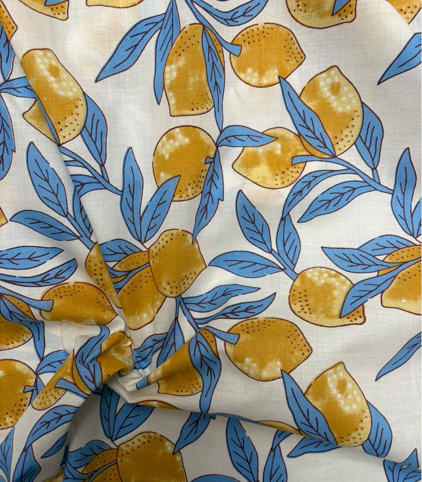 Tissu blockprint - Lemon azur