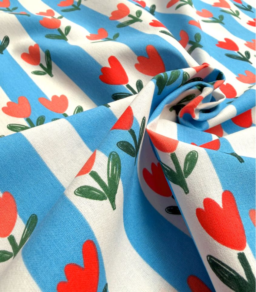 Tissu coton Tulipes and Stripes Tissu coton Tulipes and Stripes