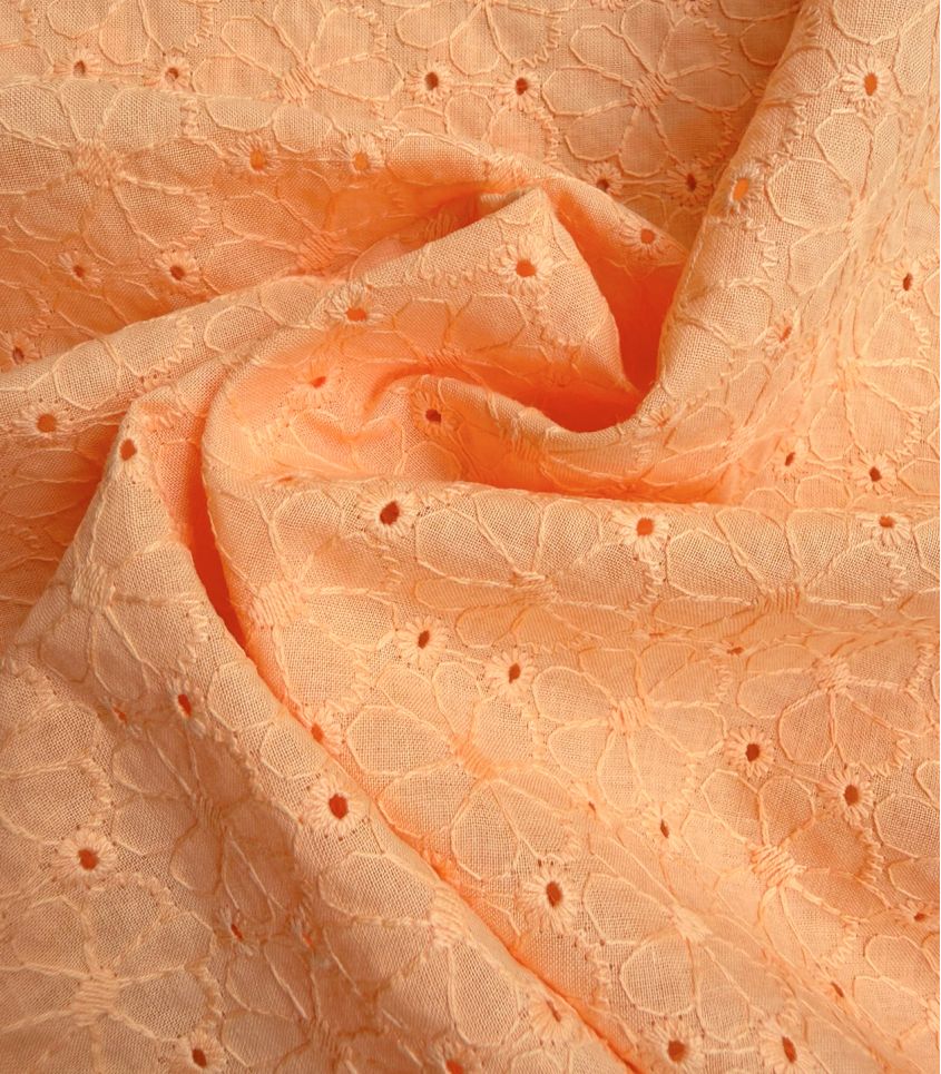 Tissu broderie anglaise festonnée - Pâquerette Abricot Tissu broderie anglaise festonnée - Pâquerette Abricot