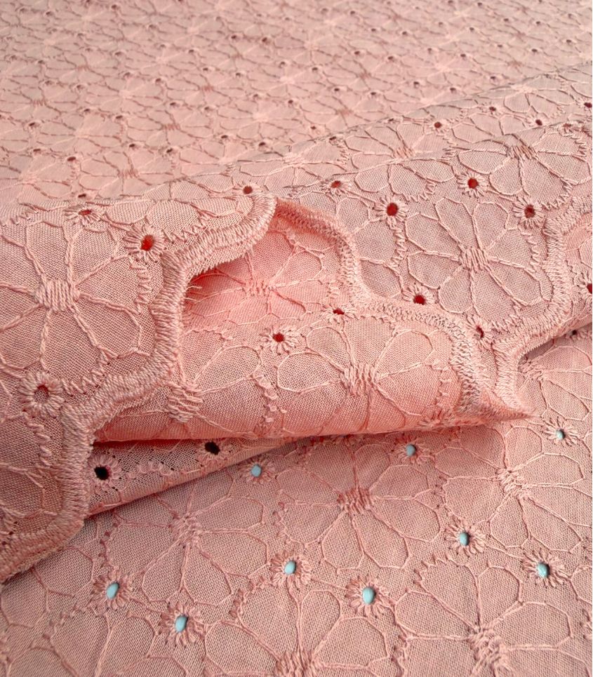 Tissu broderie anglaise festonnée - Pâquerette Rose thé Tissu broderie anglaise festonnée - Pâquerette Rose thé