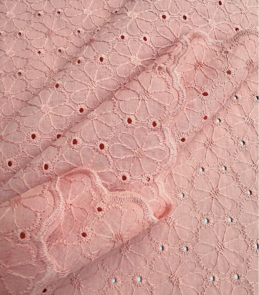 Tissu broderie anglaise festonnée - Pâquerette Rose thé Tissu broderie anglaise festonnée - Pâquerette Rose thé