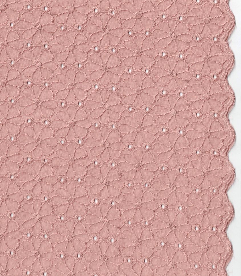 Tissu broderie anglaise festonnée - Pâquerette Rose thé Tissu broderie anglaise festonnée - Pâquerette Rose thé