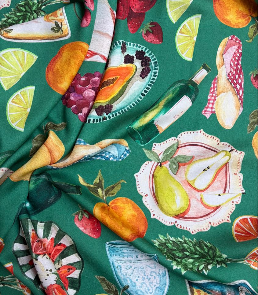 Tissu satin viscose - Picnic Green Tissu satin viscose - Picnic Green