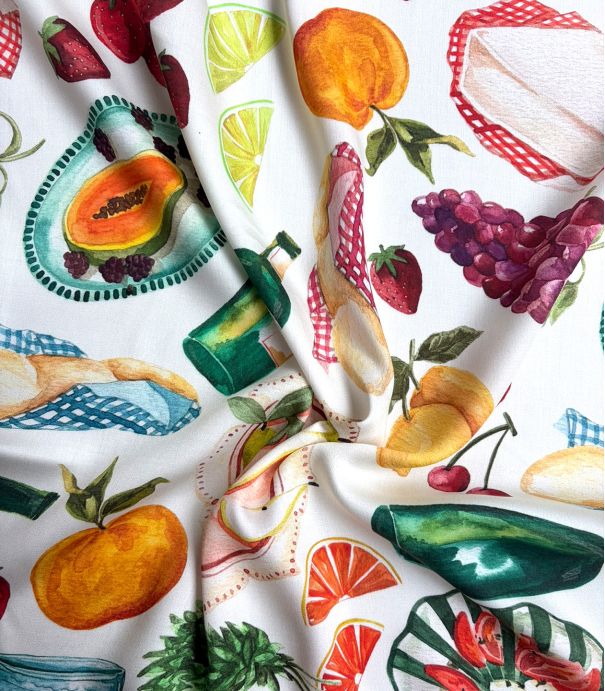 Tissu satin viscose - Picnic Crème