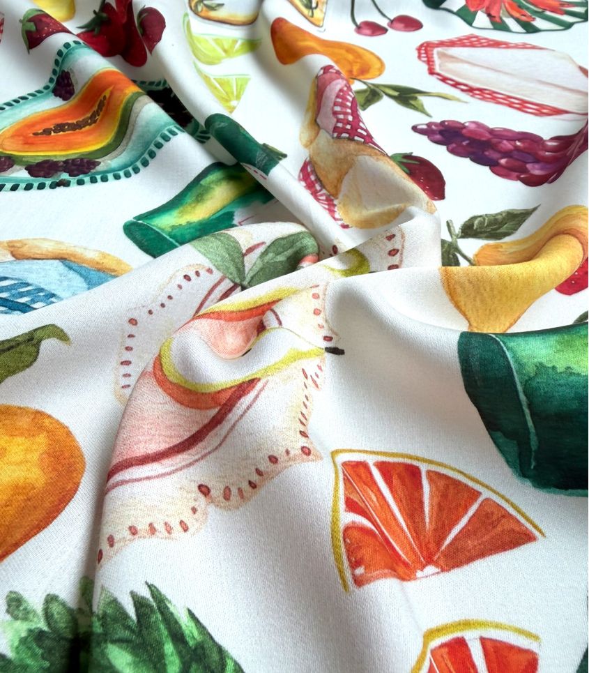 Tissu satin viscose - Picnic Crème Tissu satin viscose - Picnic Crème