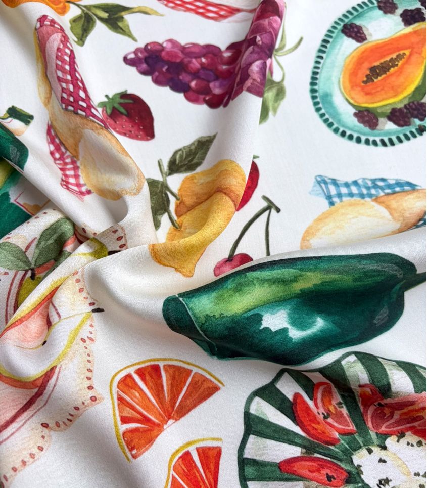 Tissu satin viscose - Picnic Crème Tissu satin viscose - Picnic Crème