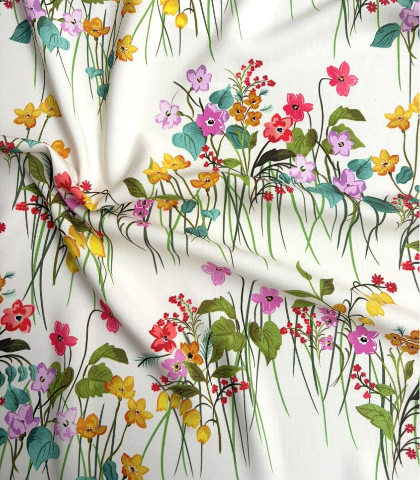 Tissu satin viscose - Jardin champêtre