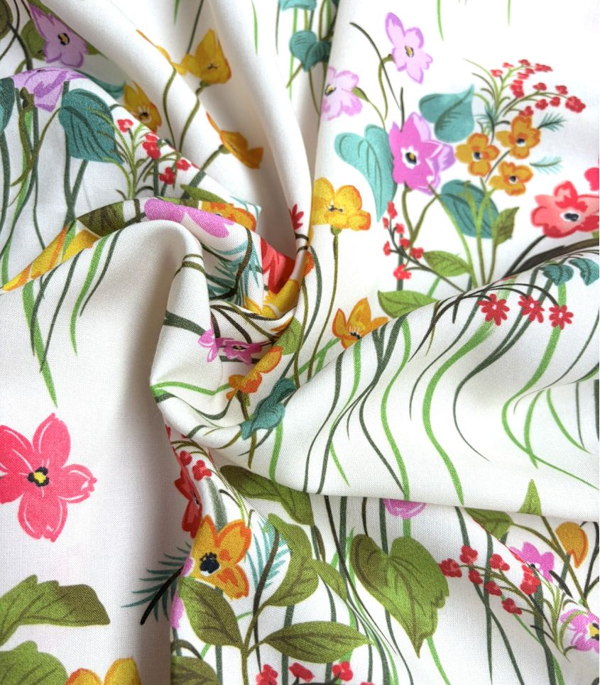 Tissu satin viscose - Jardin champêtre Tissu satin viscose - Jardin champêtre
