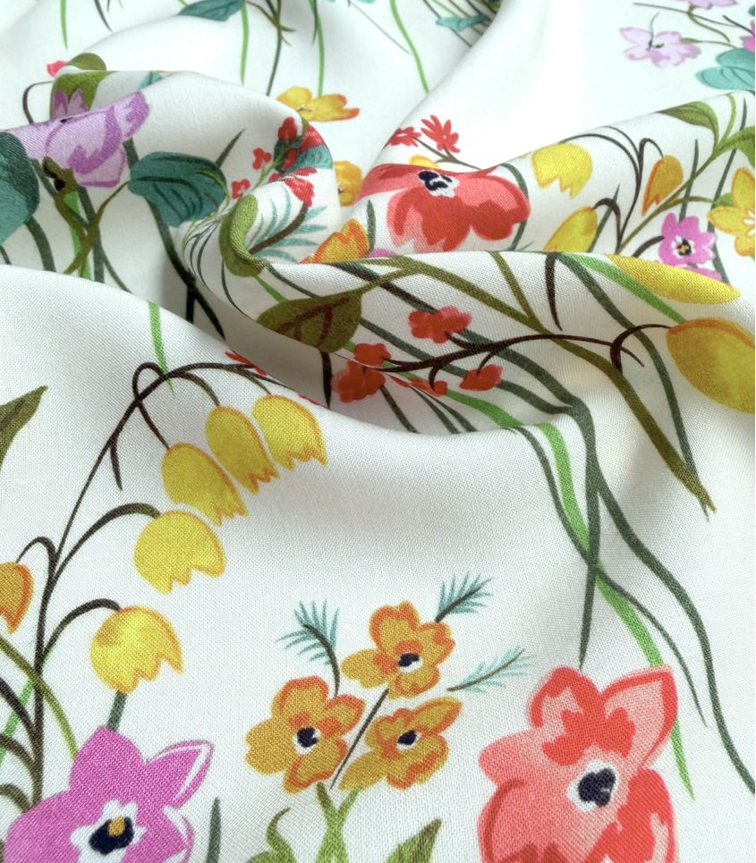 Tissu satin viscose - Jardin champêtre Tissu satin viscose - Jardin champêtre